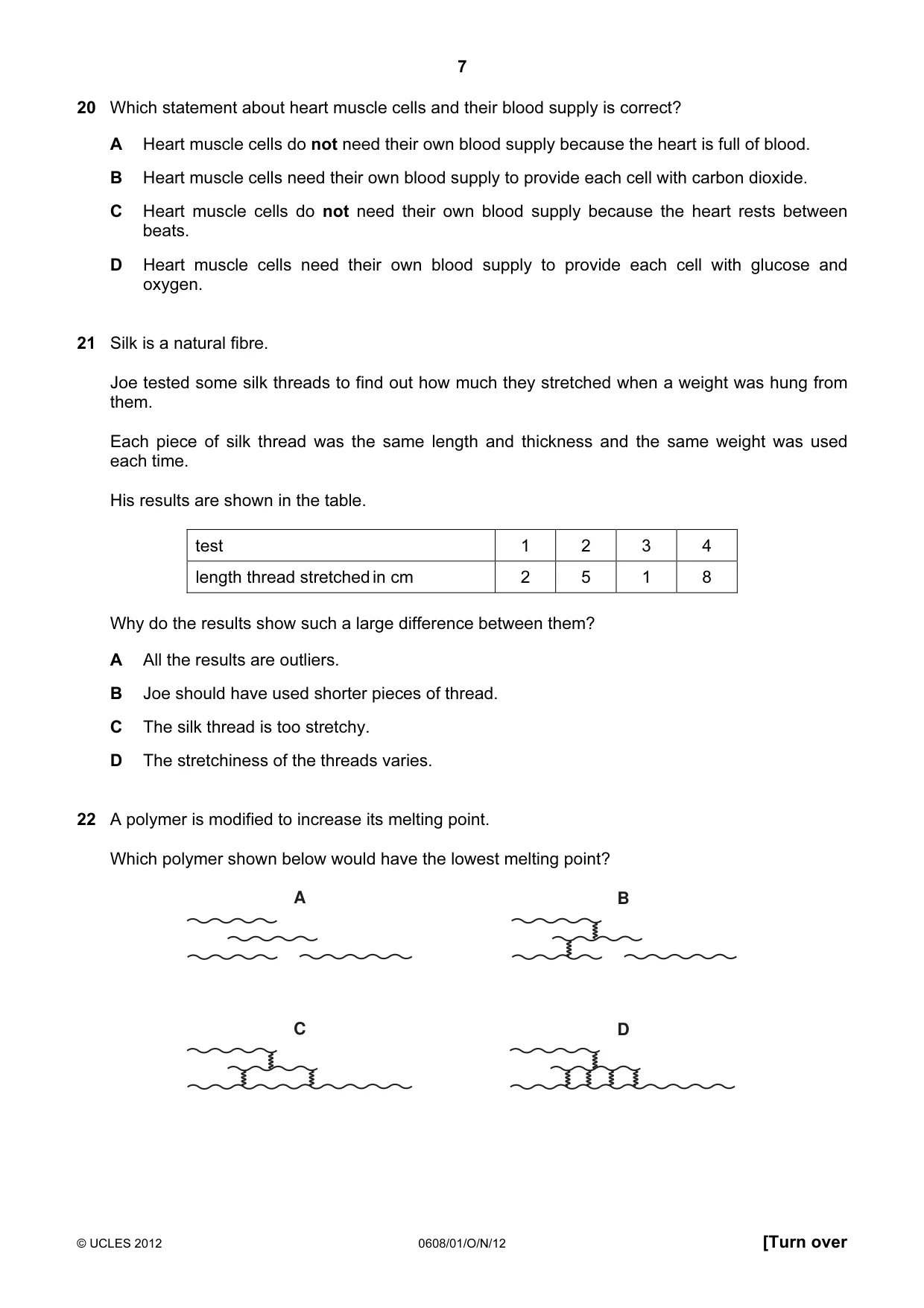 Cambridge IGCSE Twenty-First Century Science 0608 2012 Oct/Nov Paper 1 · Variant 1 question paper, page 7 of 16