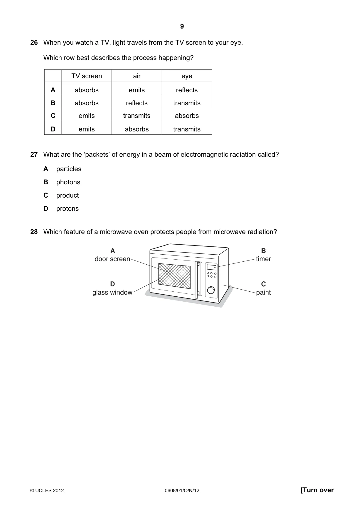 Cambridge IGCSE Twenty-First Century Science 0608 2012 Oct/Nov Paper 1 · Variant 1 question paper, page 9 of 16