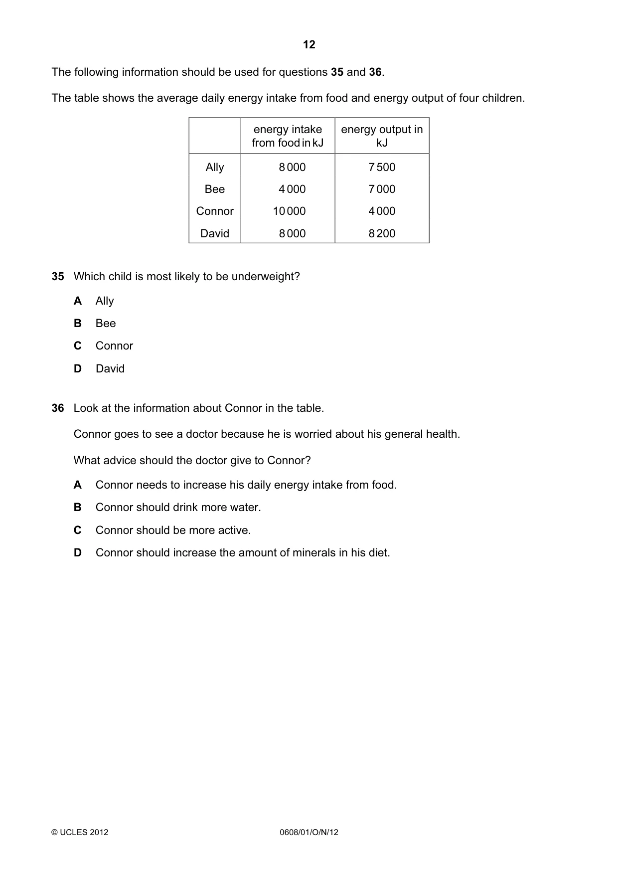 Cambridge IGCSE Twenty-First Century Science 0608 2012 Oct/Nov Paper 1 · Variant 1 question paper, page 12 of 16