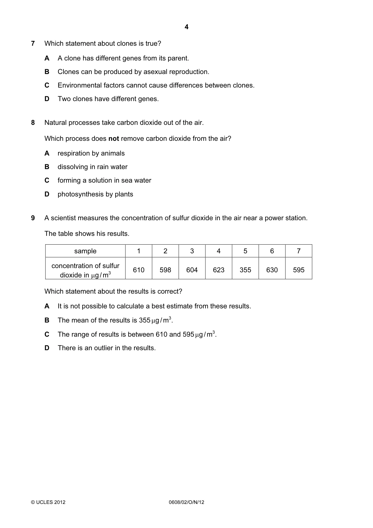 Cambridge IGCSE Twenty-First Century Science 0608 2012 Oct/Nov Paper 2 · Variant 1 question paper, page 4 of 16