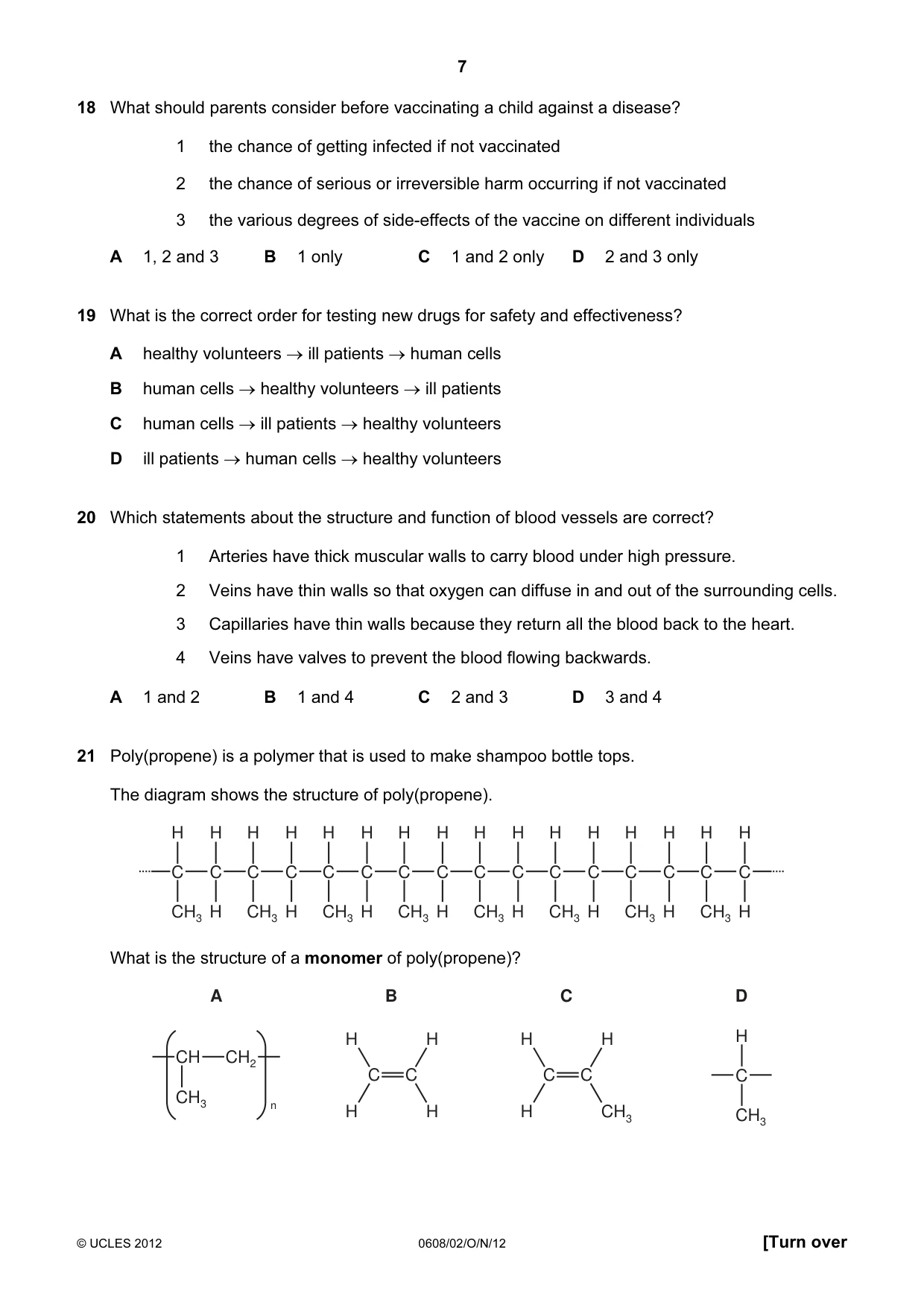 Cambridge IGCSE Twenty-First Century Science 0608 2012 Oct/Nov Paper 2 · Variant 1 question paper, page 7 of 16