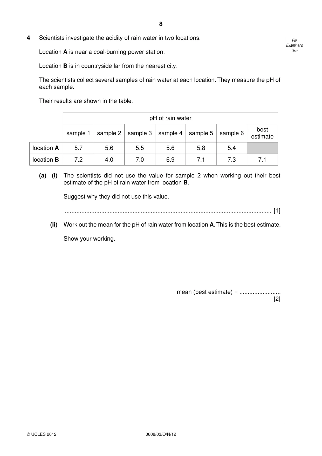 Cambridge IGCSE Twenty-First Century Science 0608 2012 Oct/Nov Paper 3 · Variant 1 question paper, page 8 of 16