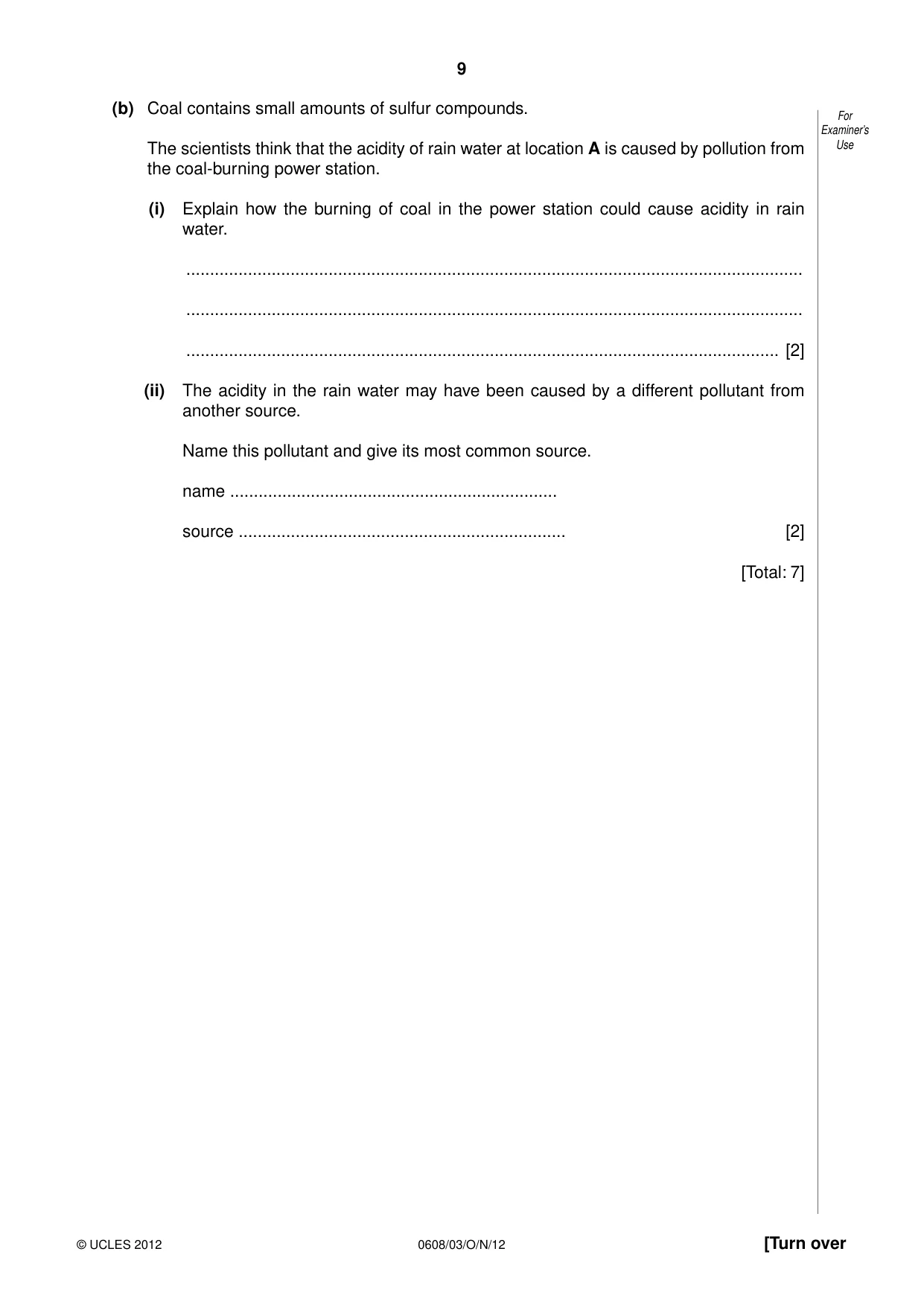 Cambridge IGCSE Twenty-First Century Science 0608 2012 Oct/Nov Paper 3 · Variant 1 question paper, page 9 of 16