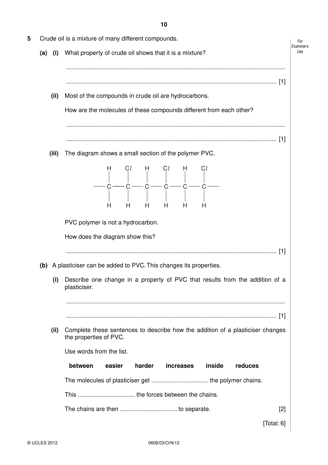 Cambridge IGCSE Twenty-First Century Science 0608 2012 Oct/Nov Paper 3 · Variant 1 question paper, page 10 of 16