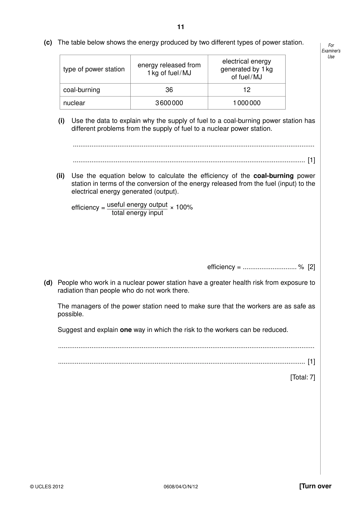 Cambridge IGCSE Twenty-First Century Science 0608 2012 Oct/Nov Paper 4 · Variant 1 question paper, page 11 of 16