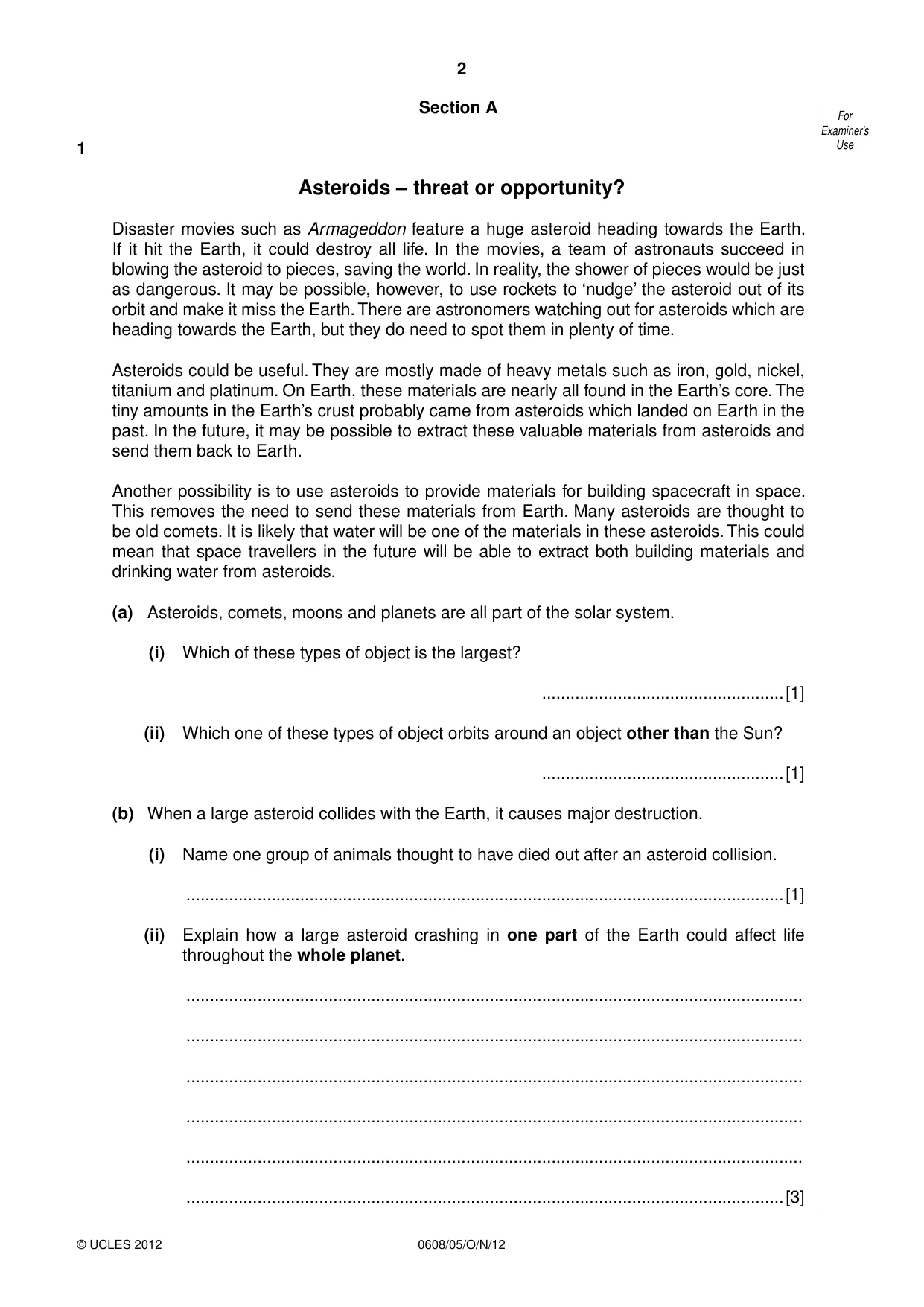 Cambridge IGCSE Twenty-First Century Science 0608 2012 Oct/Nov Paper 5 · Variant 1 question paper, page 2 of 16