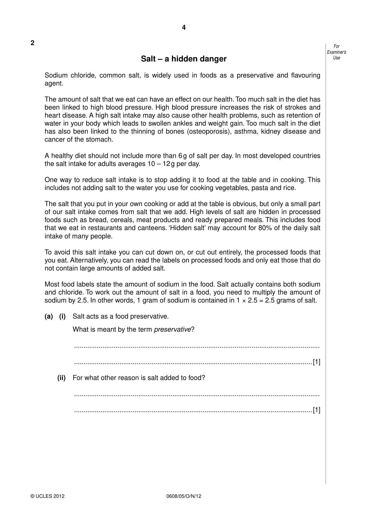 Cambridge IGCSE Twenty-First Century Science 0608 2012 Oct/Nov Paper 5 · Variant 1 question paper, page 4 of 16