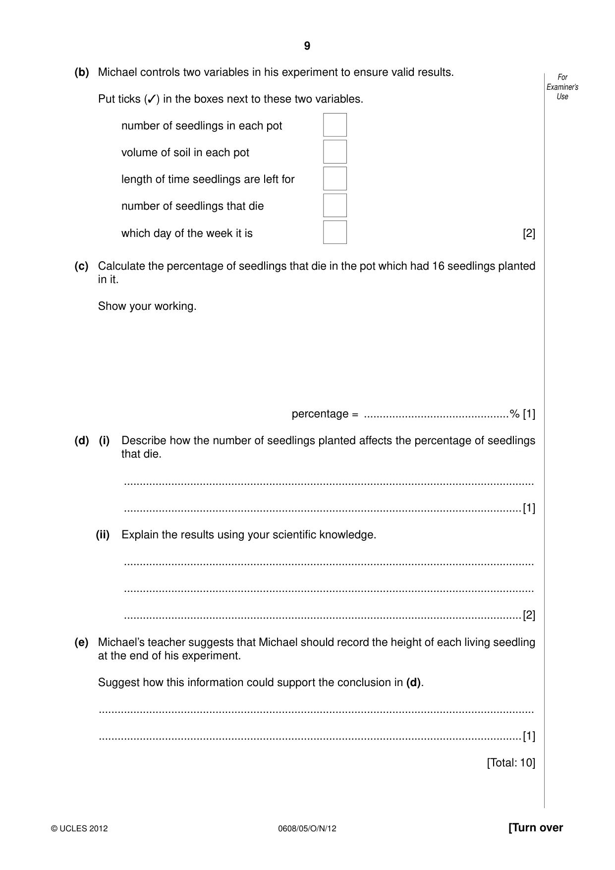 Cambridge IGCSE Twenty-First Century Science 0608 2012 Oct/Nov Paper 5 · Variant 1 question paper, page 9 of 16