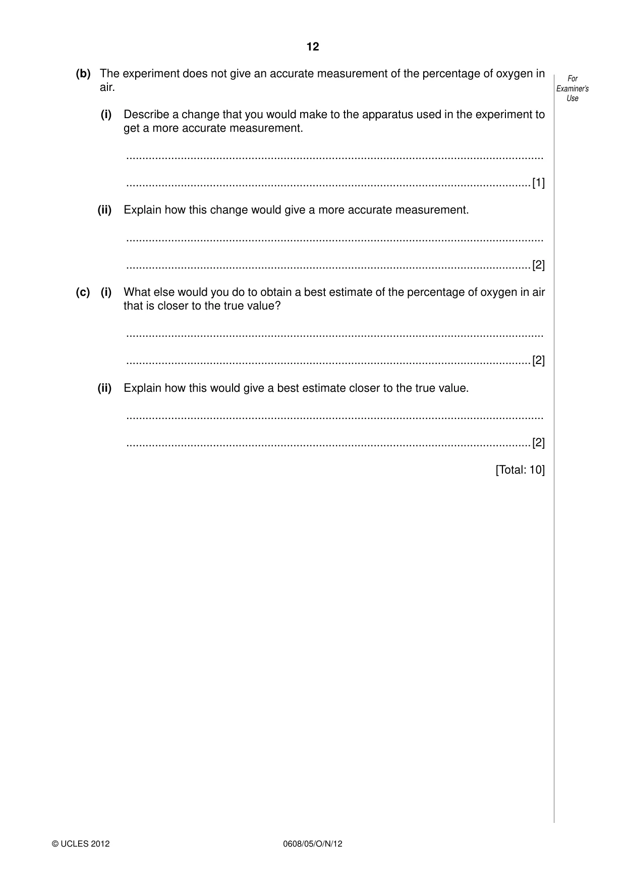 Cambridge IGCSE Twenty-First Century Science 0608 2012 Oct/Nov Paper 5 · Variant 1 question paper, page 12 of 16