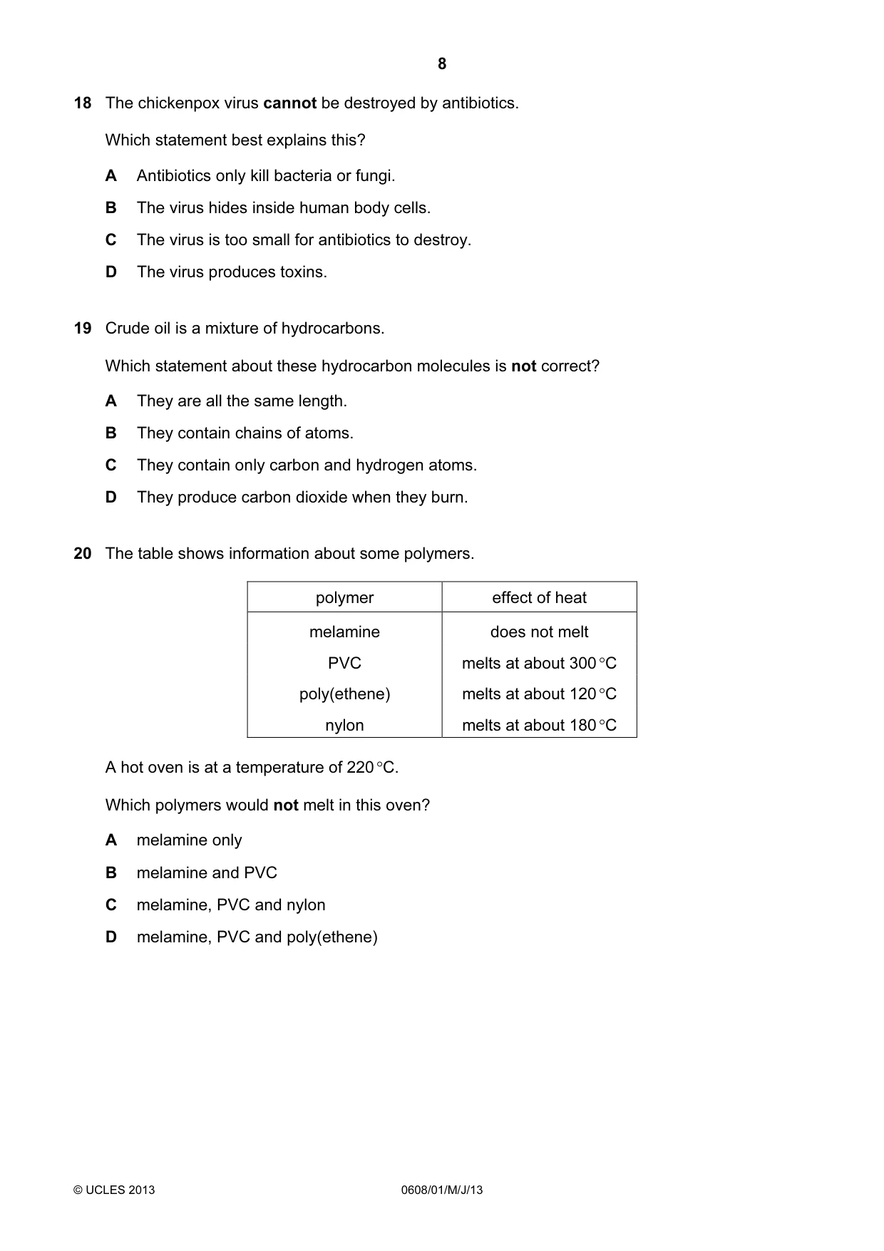 Cambridge IGCSE Twenty-First Century Science 0608 2013 May/June Paper 1 · Variant 1 question paper, page 8 of 16