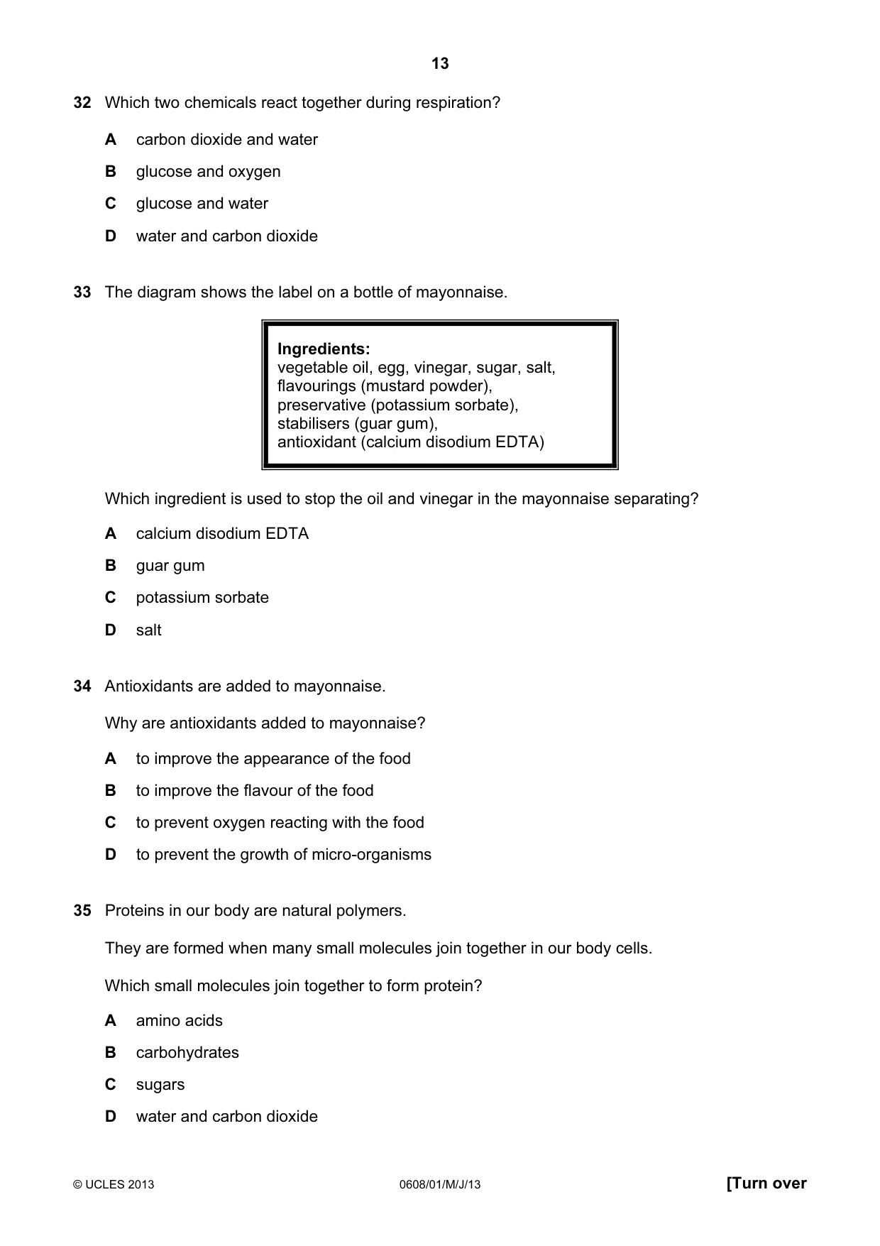 Cambridge IGCSE Twenty-First Century Science 0608 2013 May/June Paper 1 · Variant 1 question paper, page 13 of 16