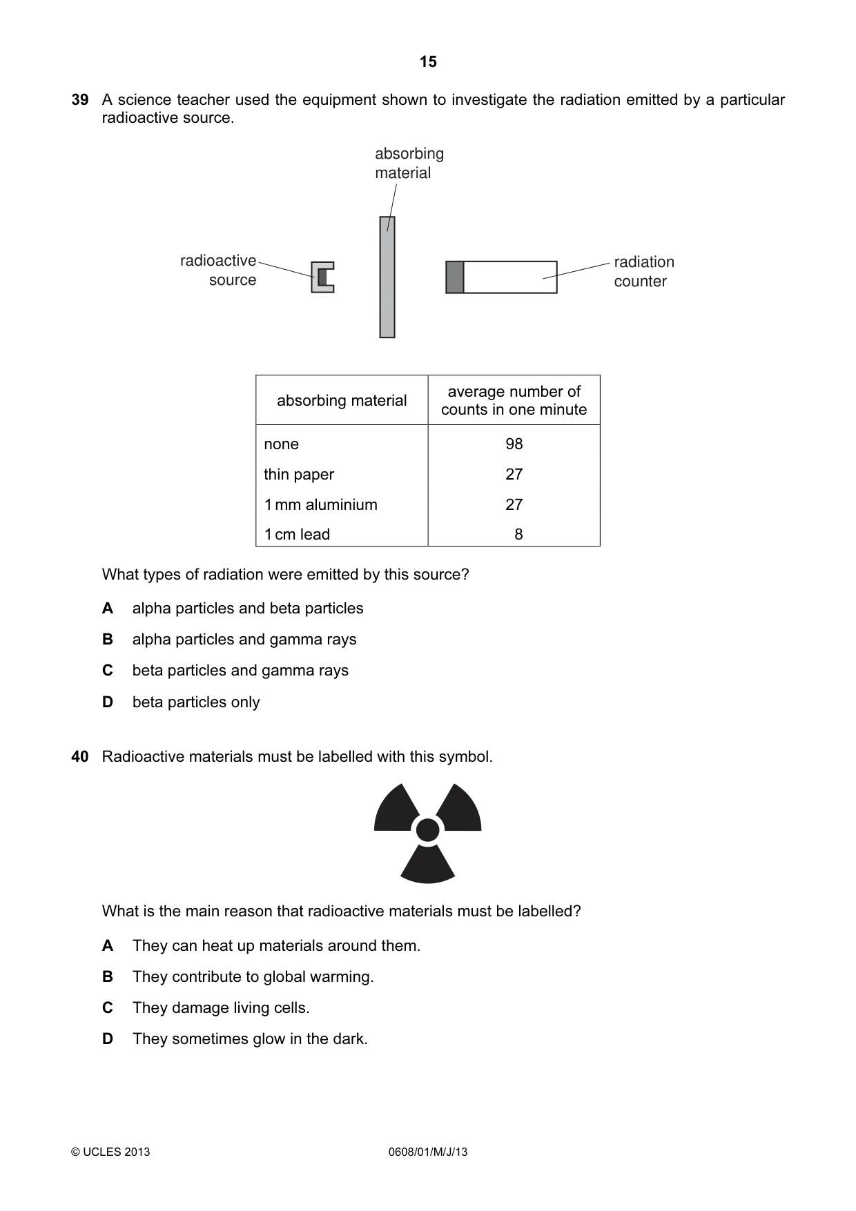Cambridge IGCSE Twenty-First Century Science 0608 2013 May/June Paper 1 · Variant 1 question paper, page 15 of 16