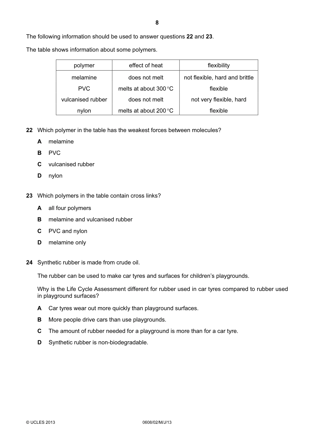 Cambridge IGCSE Twenty-First Century Science 0608 2013 May/June Paper 2 · Variant 1 question paper, page 8 of 16