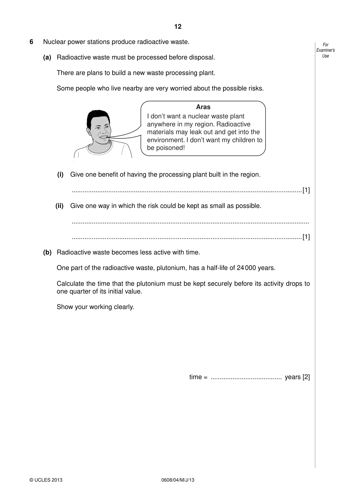Cambridge IGCSE Twenty-First Century Science 0608 2013 May/June Paper 4 · Variant 1 question paper, page 12 of 20