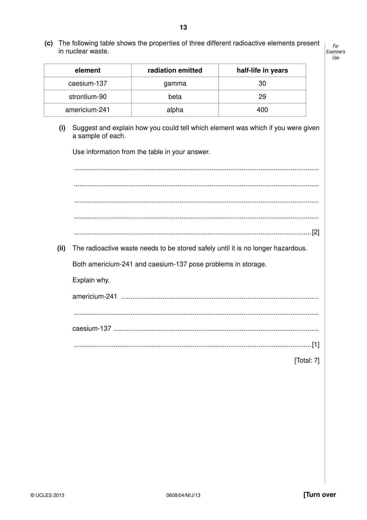Cambridge IGCSE Twenty-First Century Science 0608 2013 May/June Paper 4 · Variant 1 question paper, page 13 of 20