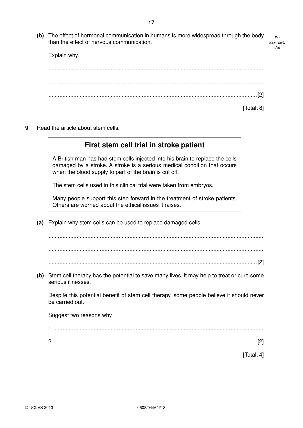 Cambridge IGCSE Twenty-First Century Science 0608 2013 May/June Paper 4 · Variant 1 question paper, page 17 of 20