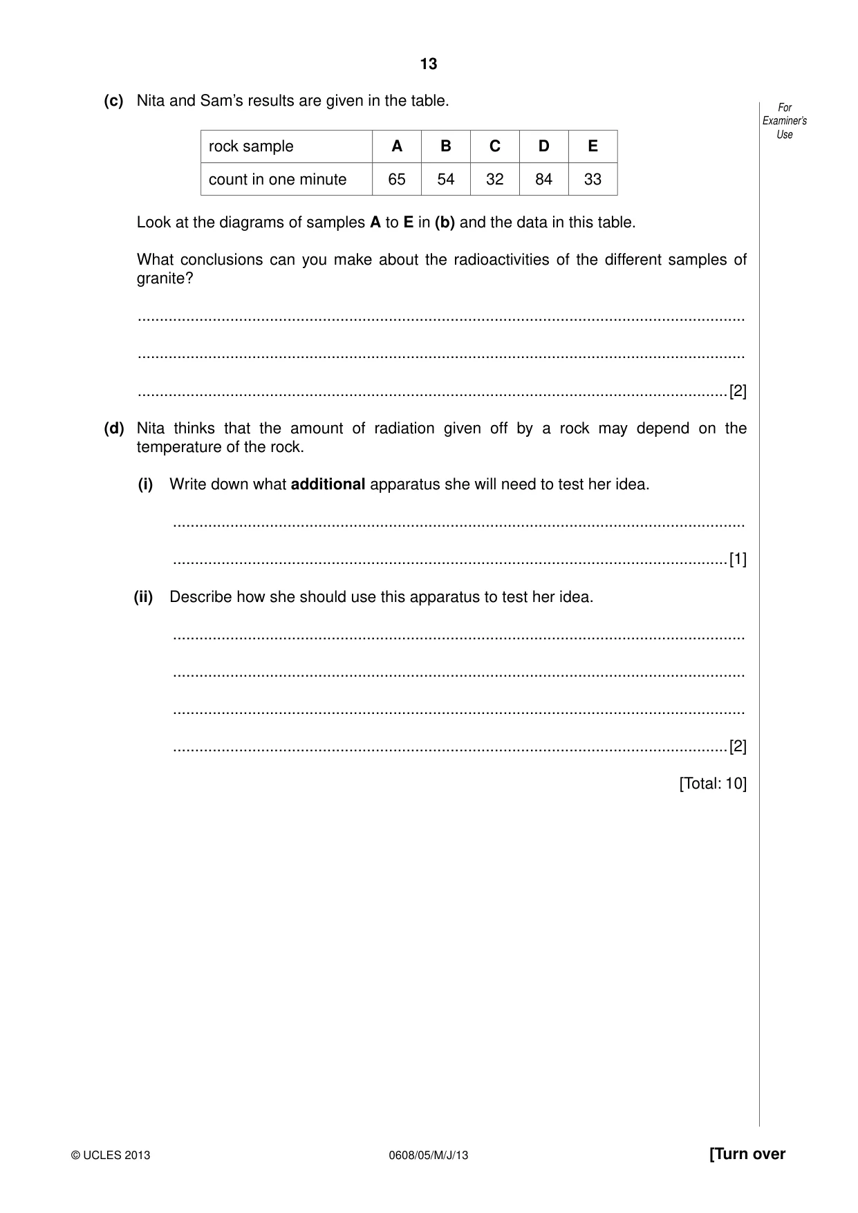 Cambridge IGCSE Twenty-First Century Science 0608 2013 May/June Paper 5 · Variant 1 question paper, page 13 of 16