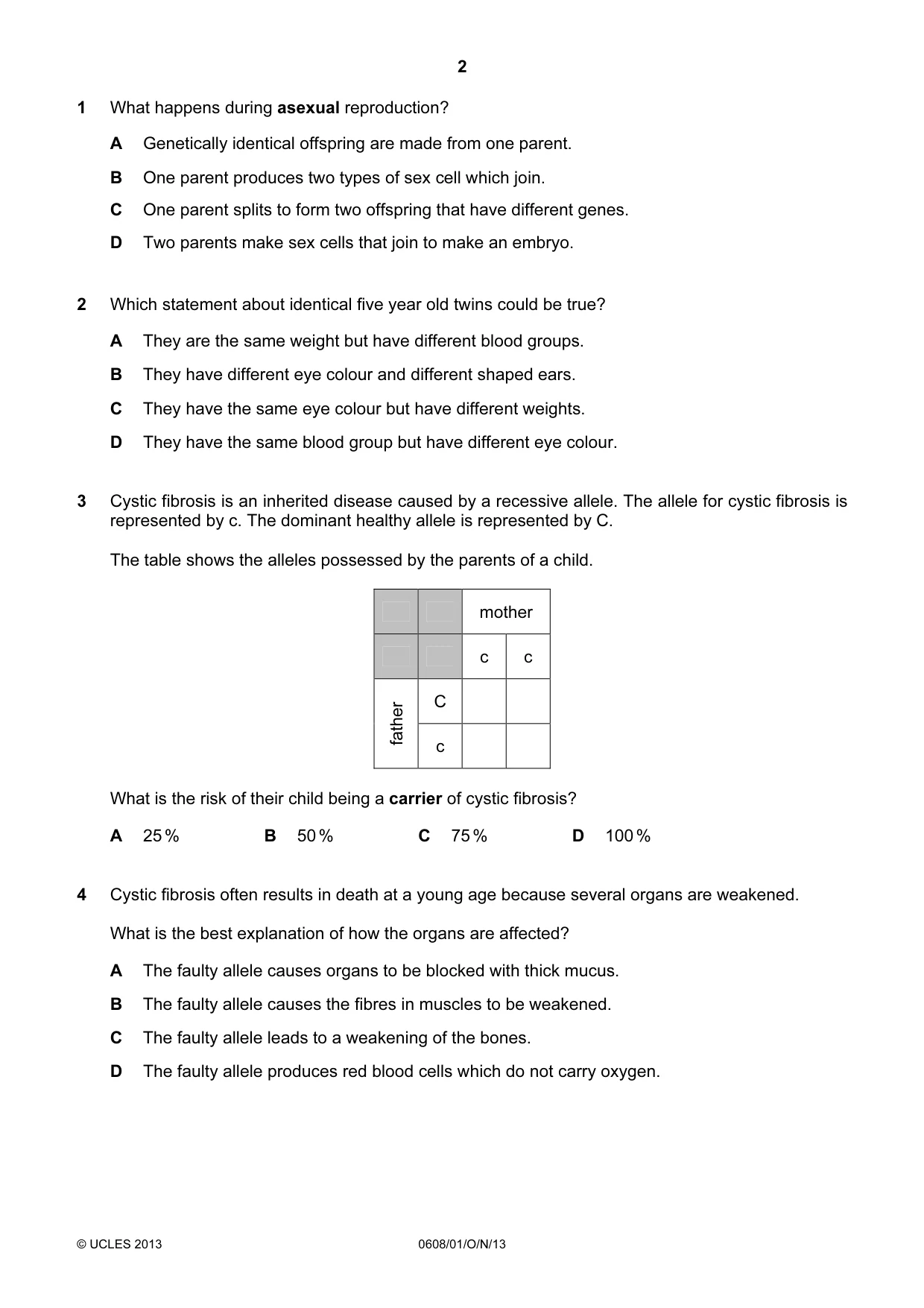 Cambridge IGCSE Twenty-First Century Science 0608 2013 Oct/Nov Paper 1 · Variant 1 question paper, page 2 of 16
