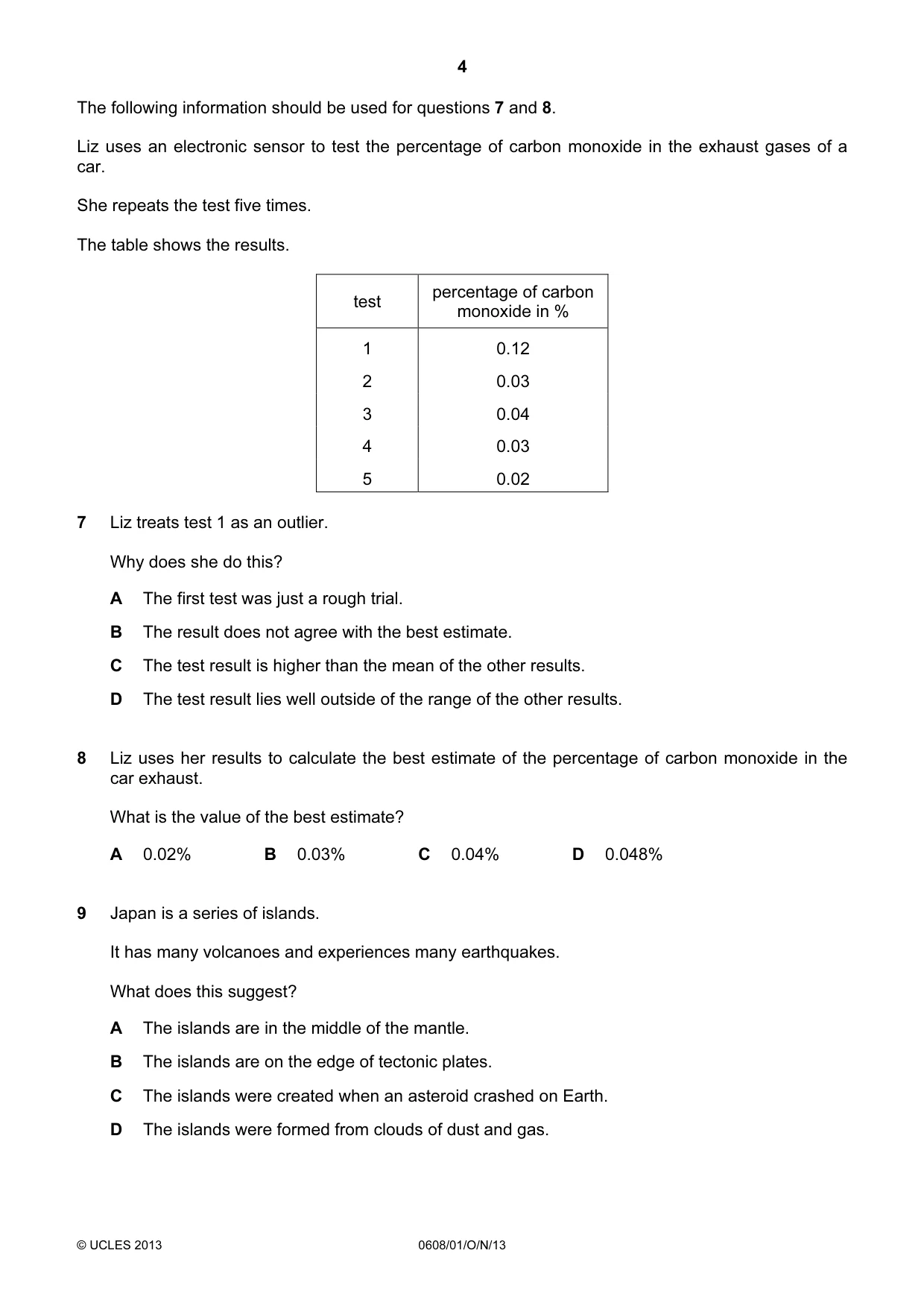 Cambridge IGCSE Twenty-First Century Science 0608 2013 Oct/Nov Paper 1 · Variant 1 question paper, page 4 of 16
