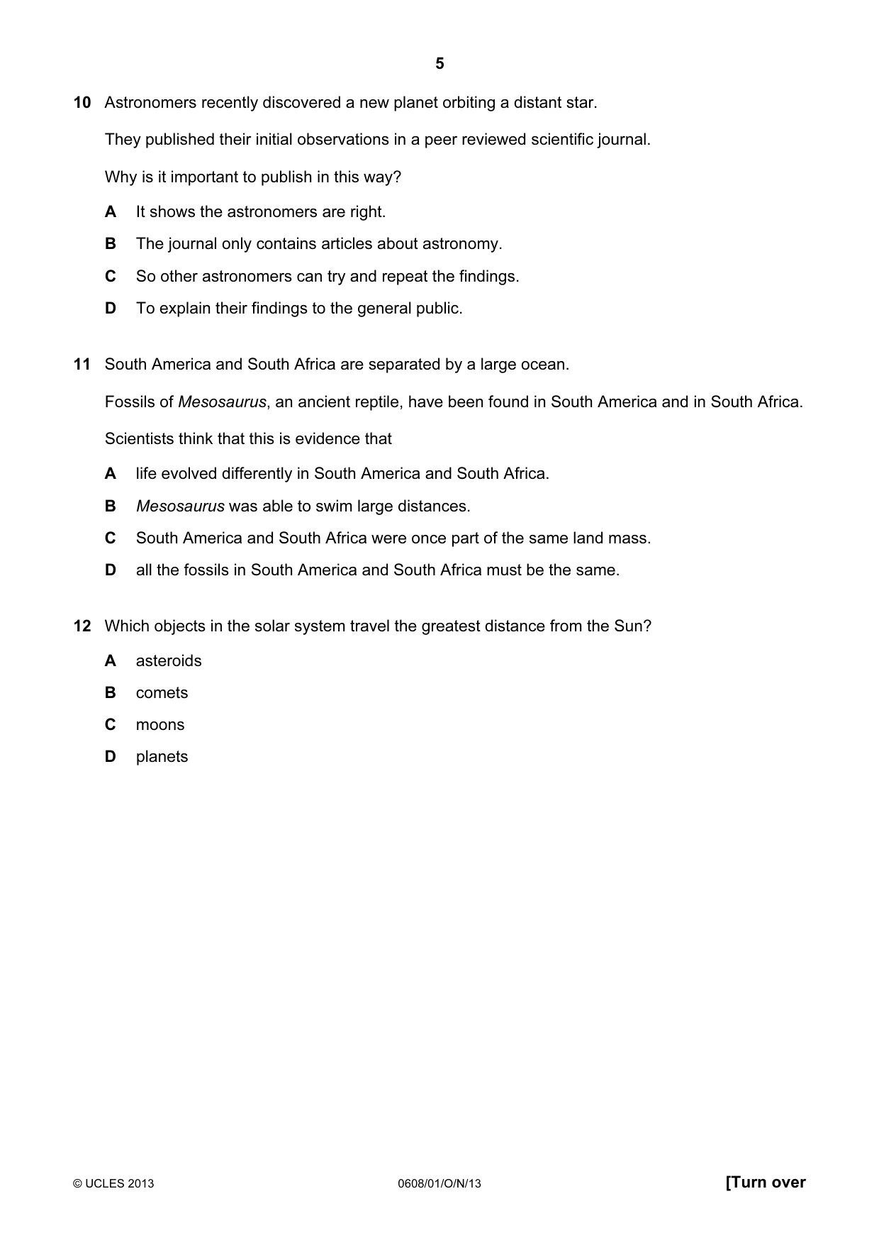 Cambridge IGCSE Twenty-First Century Science 0608 2013 Oct/Nov Paper 1 · Variant 1 question paper, page 5 of 16