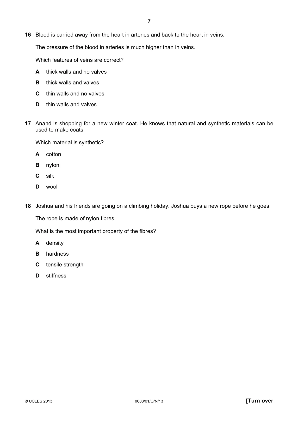 Cambridge IGCSE Twenty-First Century Science 0608 2013 Oct/Nov Paper 1 · Variant 1 question paper, page 7 of 16