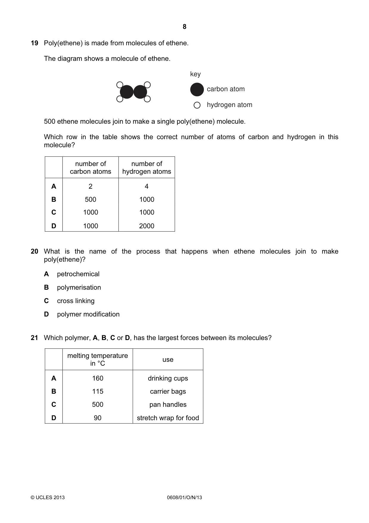 Cambridge IGCSE Twenty-First Century Science 0608 2013 Oct/Nov Paper 1 · Variant 1 question paper, page 8 of 16