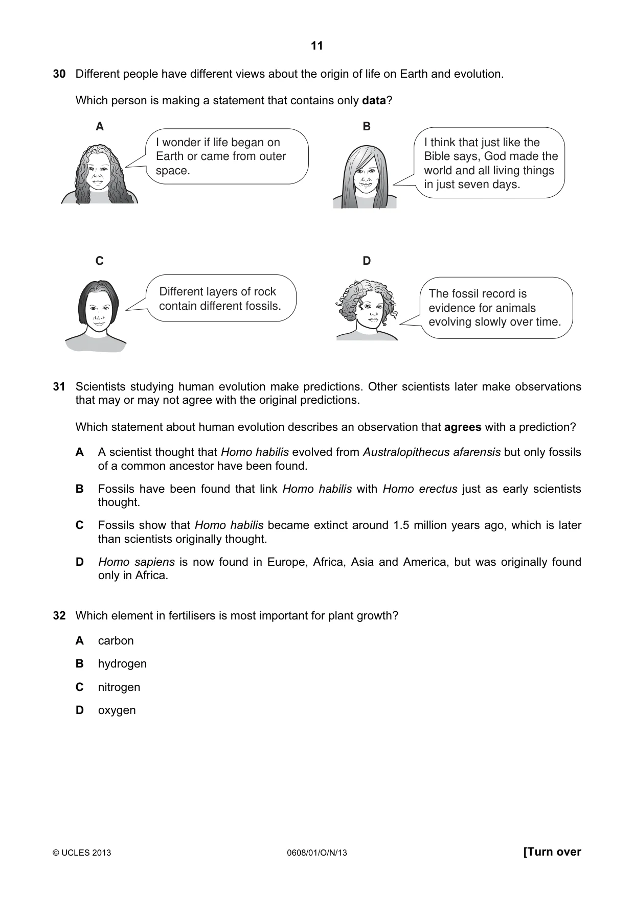 Cambridge IGCSE Twenty-First Century Science 0608 2013 Oct/Nov Paper 1 · Variant 1 question paper, page 11 of 16