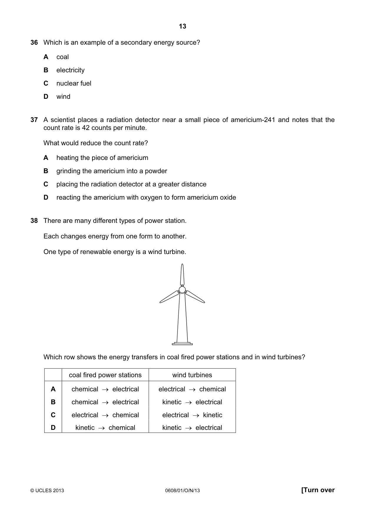 Cambridge IGCSE Twenty-First Century Science 0608 2013 Oct/Nov Paper 1 · Variant 1 question paper, page 13 of 16