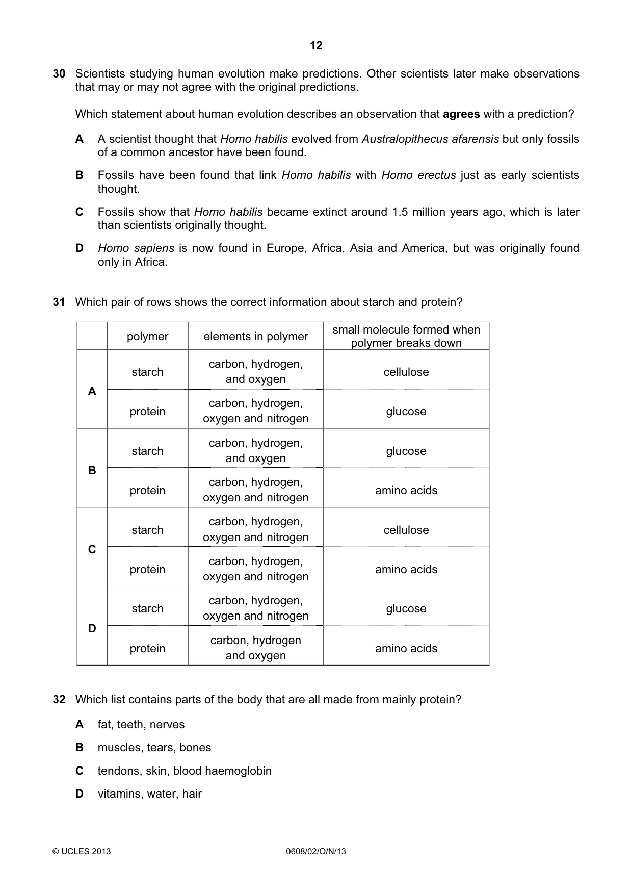 Cambridge IGCSE Twenty-First Century Science 0608 2013 Oct/Nov Paper 2 · Variant 1 question paper, page 12 of 16