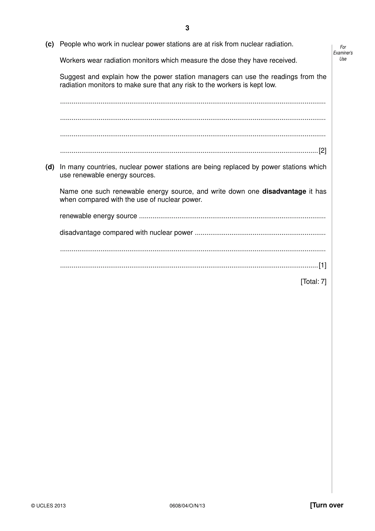 Cambridge IGCSE Twenty-First Century Science 0608 2013 Oct/Nov Paper 4 · Variant 1 question paper, page 3 of 16