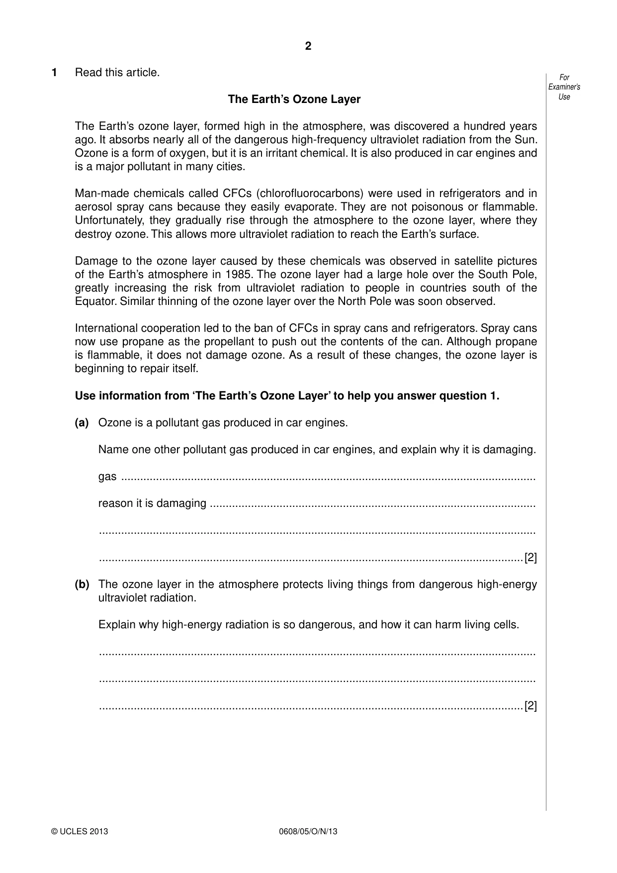 Cambridge IGCSE Twenty-First Century Science 0608 2013 Oct/Nov Paper 5 · Variant 1 question paper, page 2 of 16