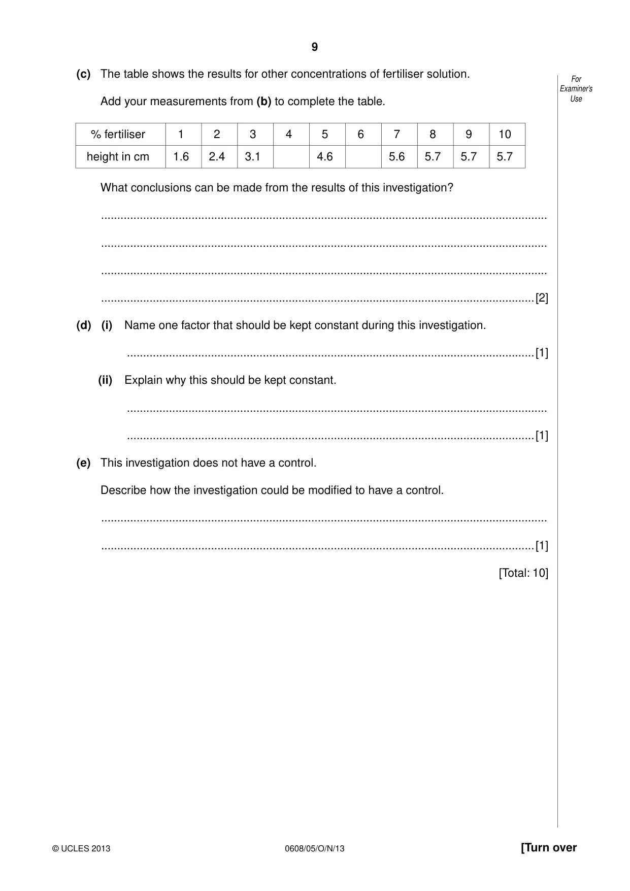 Cambridge IGCSE Twenty-First Century Science 0608 2013 Oct/Nov Paper 5 · Variant 1 question paper, page 9 of 16
