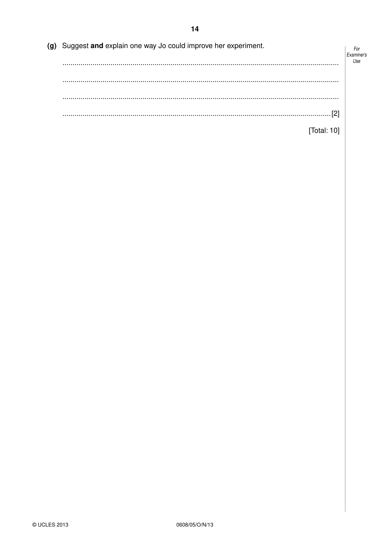 Cambridge IGCSE Twenty-First Century Science 0608 2013 Oct/Nov Paper 5 · Variant 1 question paper, page 14 of 16