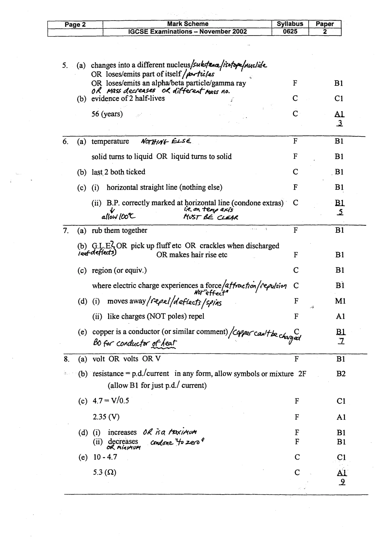 Mark scheme, page 3 of 5