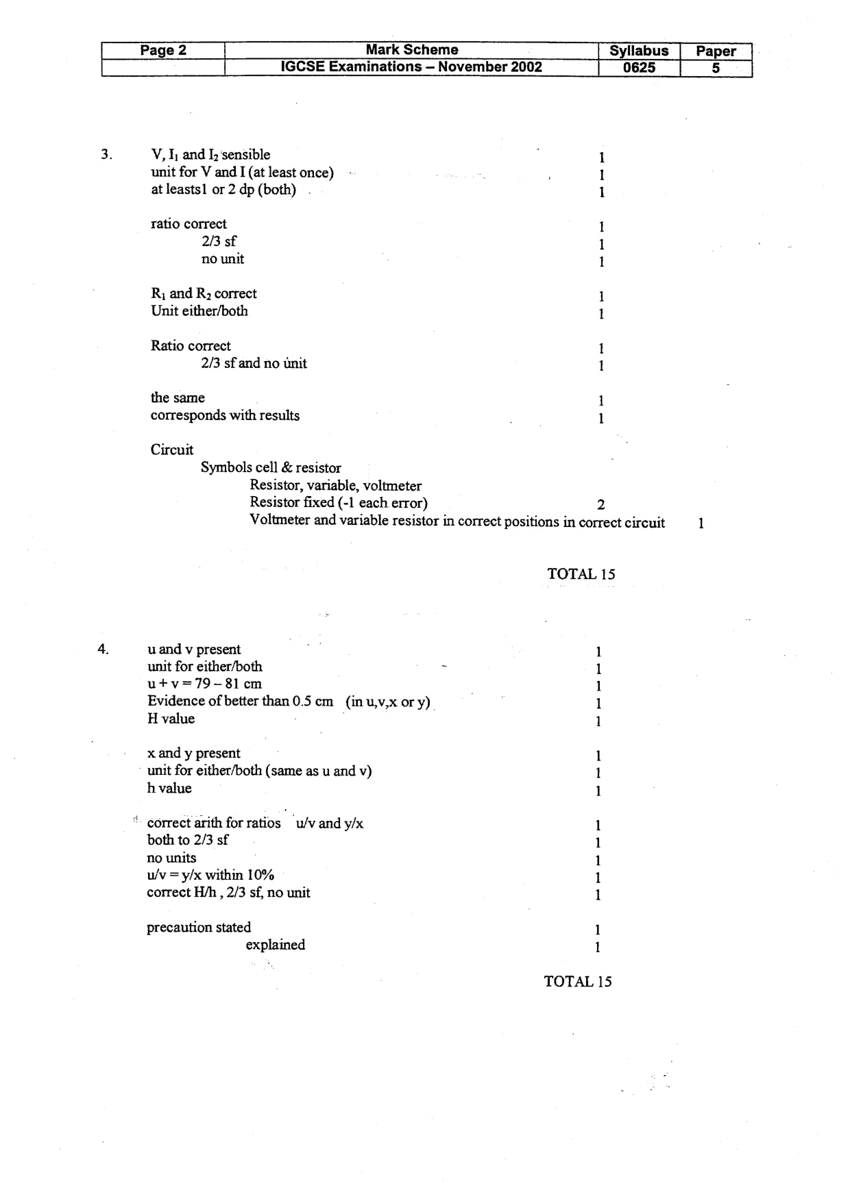 Mark scheme, page 3 of 3