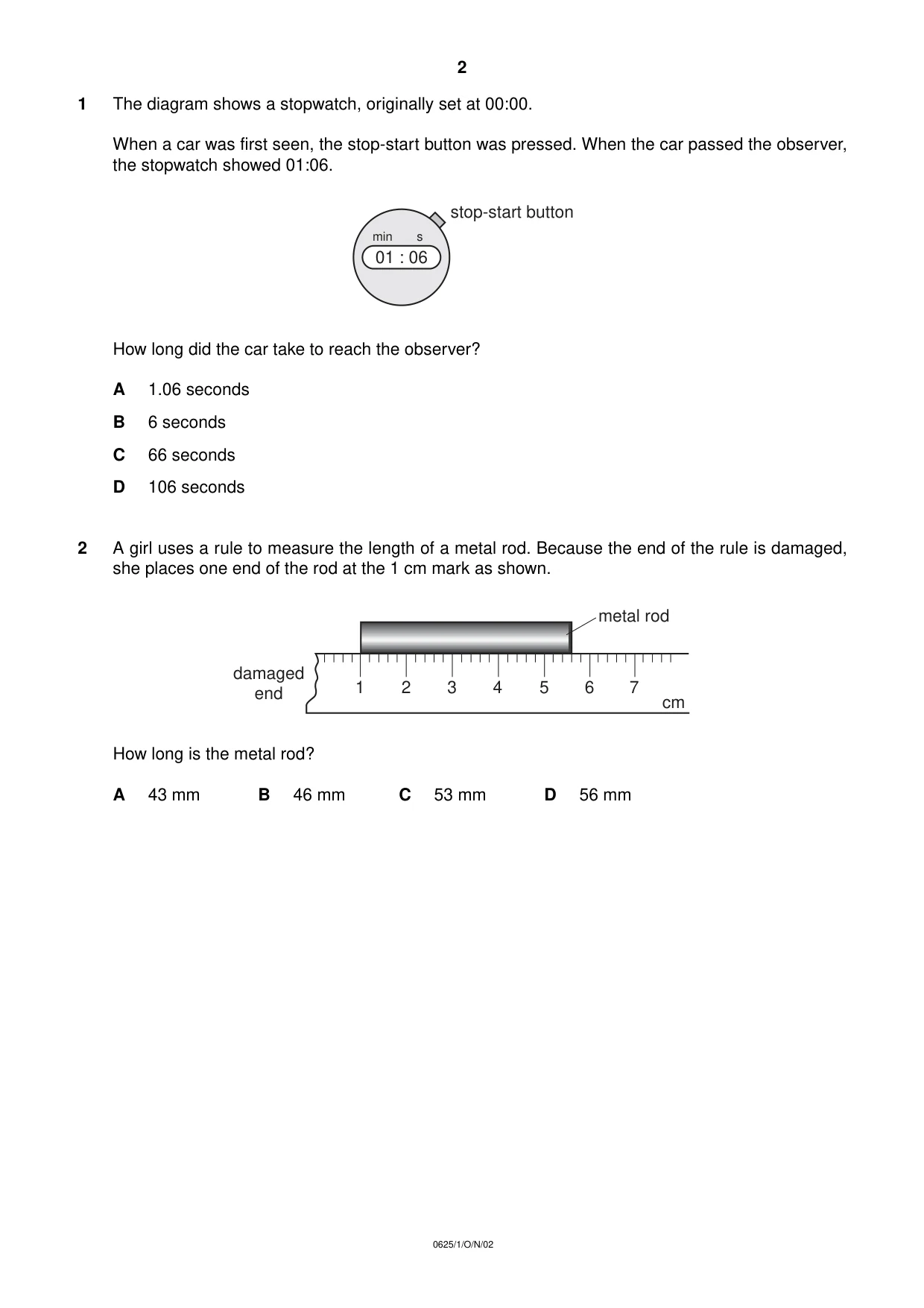 Cambridge IGCSE Physics 0625 2002 Oct/Nov Paper 1 · Variant 1 question paper, page 2 of 20