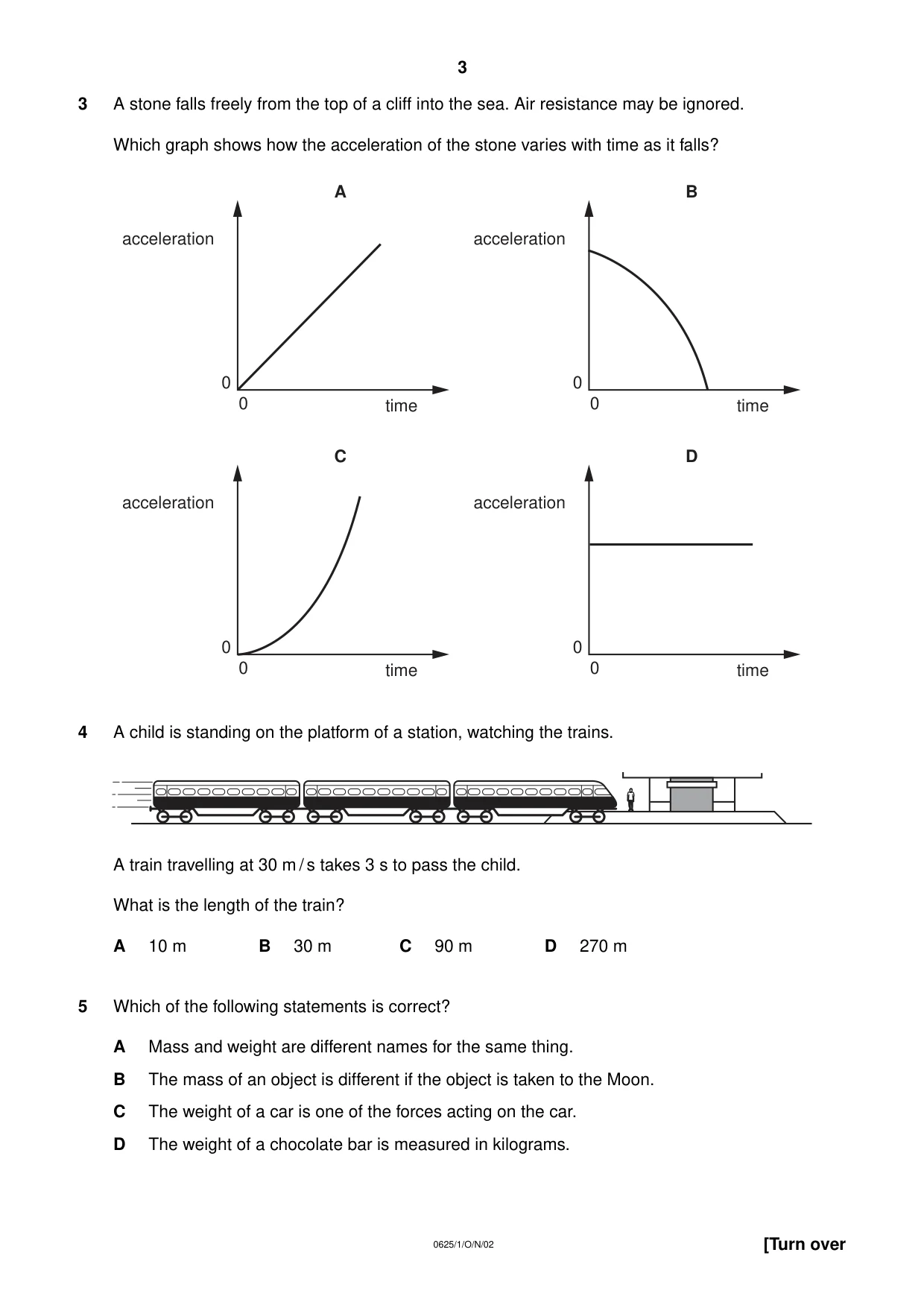 Cambridge IGCSE Physics 0625 2002 Oct/Nov Paper 1 · Variant 1 question paper, page 3 of 20