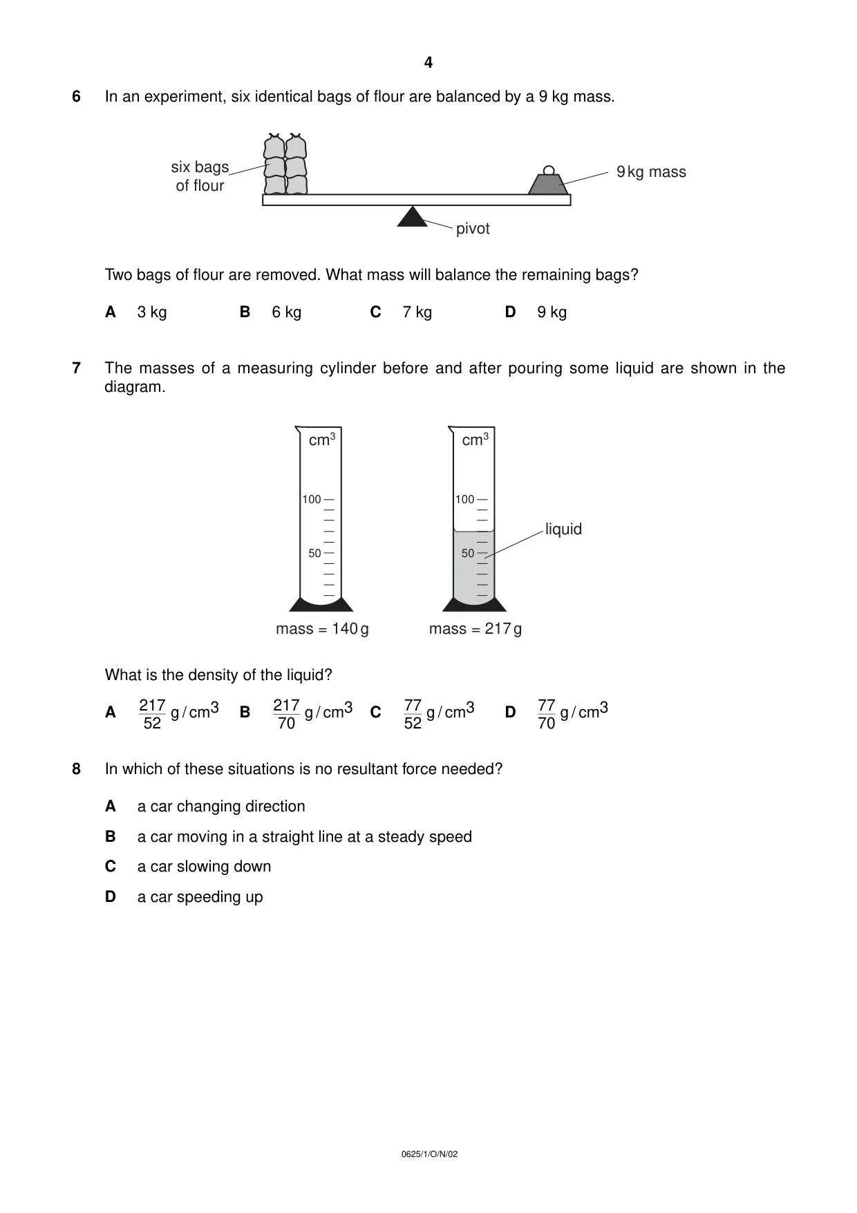Cambridge IGCSE Physics 0625 2002 Oct/Nov Paper 1 · Variant 1 question paper, page 4 of 20