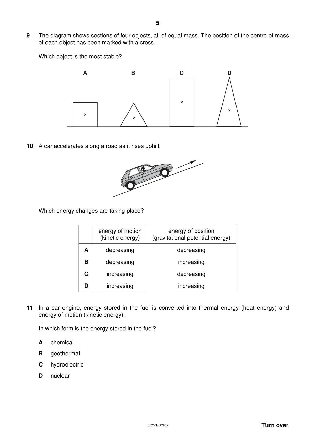 Cambridge IGCSE Physics 0625 2002 Oct/Nov Paper 1 · Variant 1 question paper, page 5 of 20