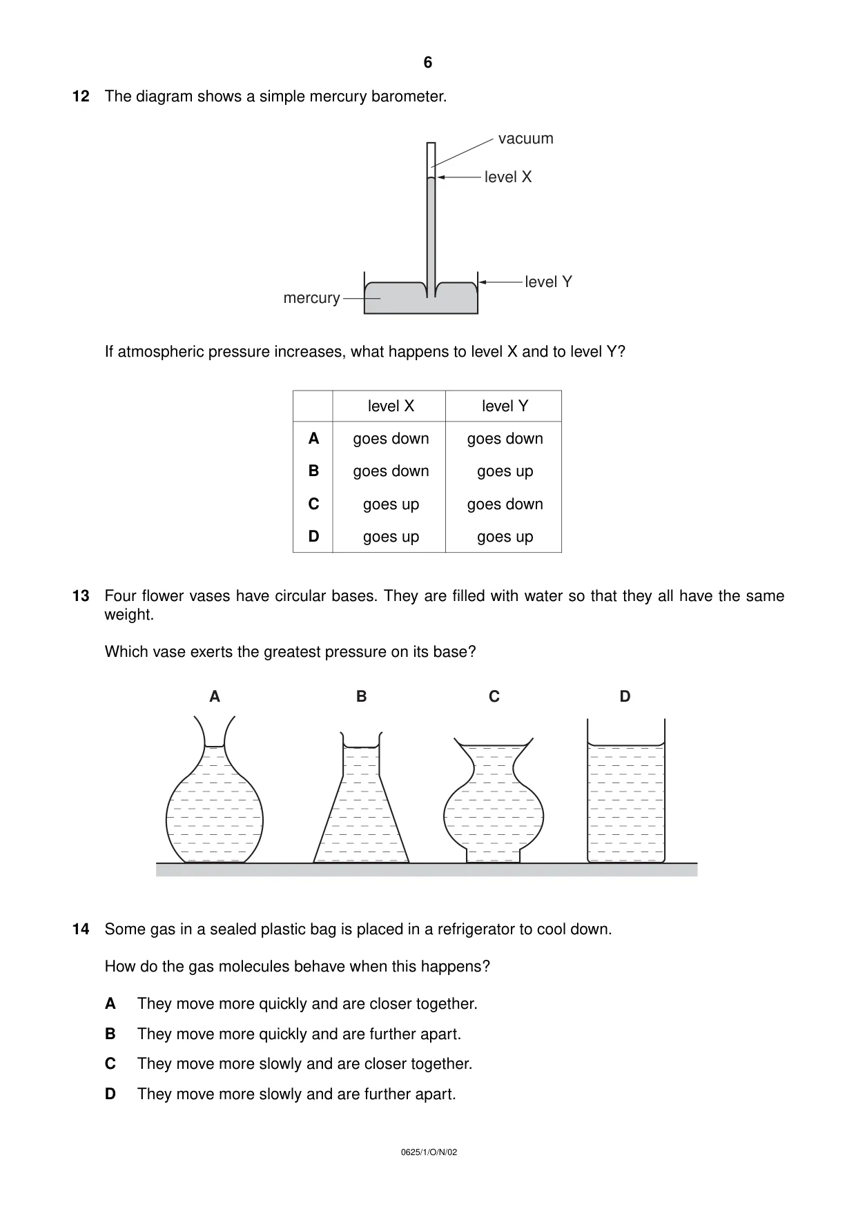 Cambridge IGCSE Physics 0625 2002 Oct/Nov Paper 1 · Variant 1 question paper, page 6 of 20
