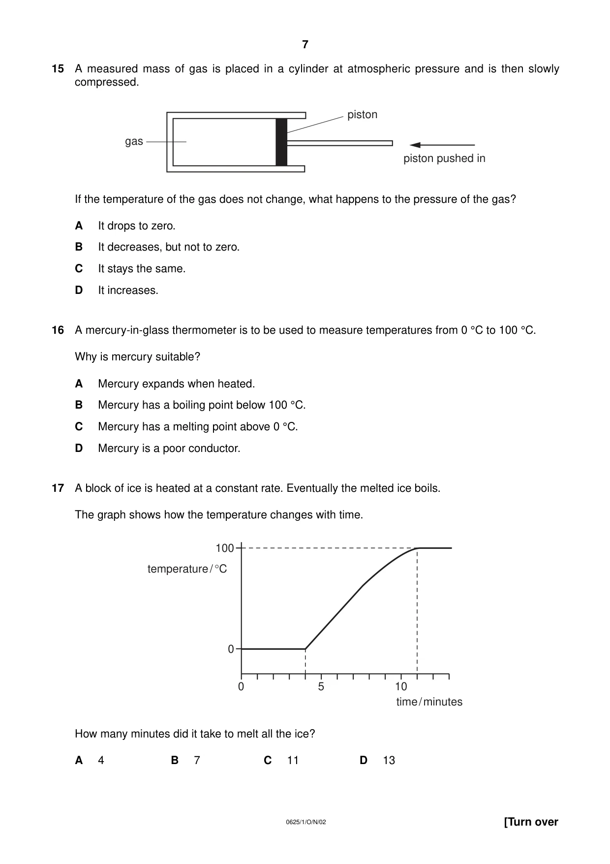 Cambridge IGCSE Physics 0625 2002 Oct/Nov Paper 1 · Variant 1 question paper, page 7 of 20
