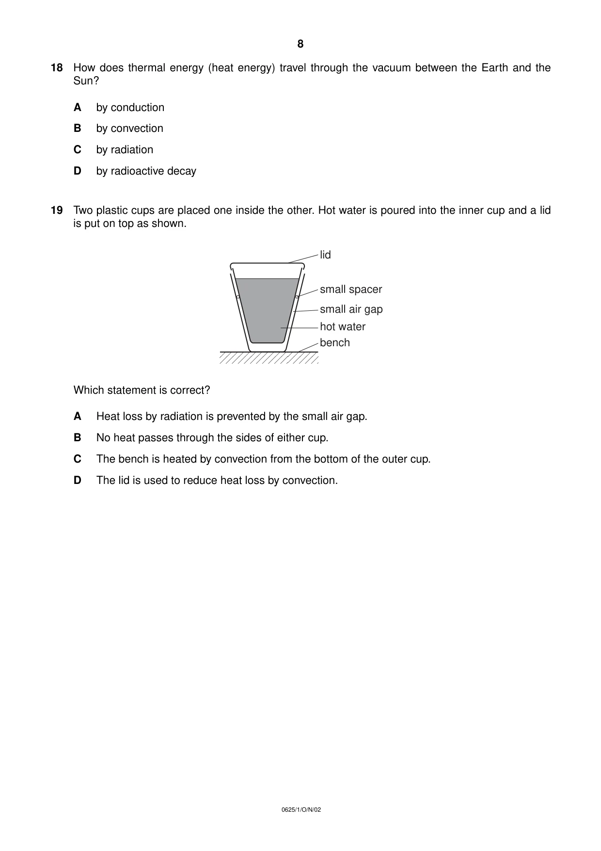 Cambridge IGCSE Physics 0625 2002 Oct/Nov Paper 1 · Variant 1 question paper, page 8 of 20