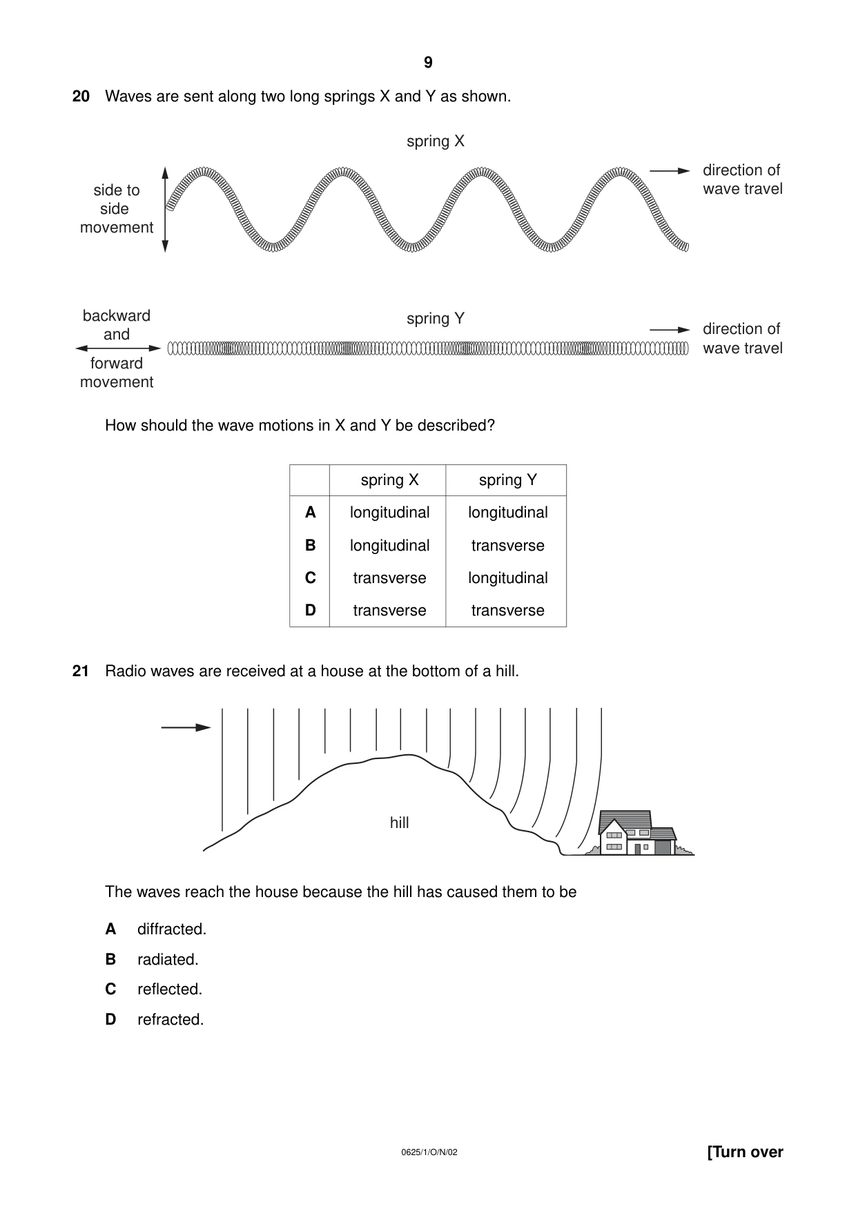 Cambridge IGCSE Physics 0625 2002 Oct/Nov Paper 1 · Variant 1 question paper, page 9 of 20