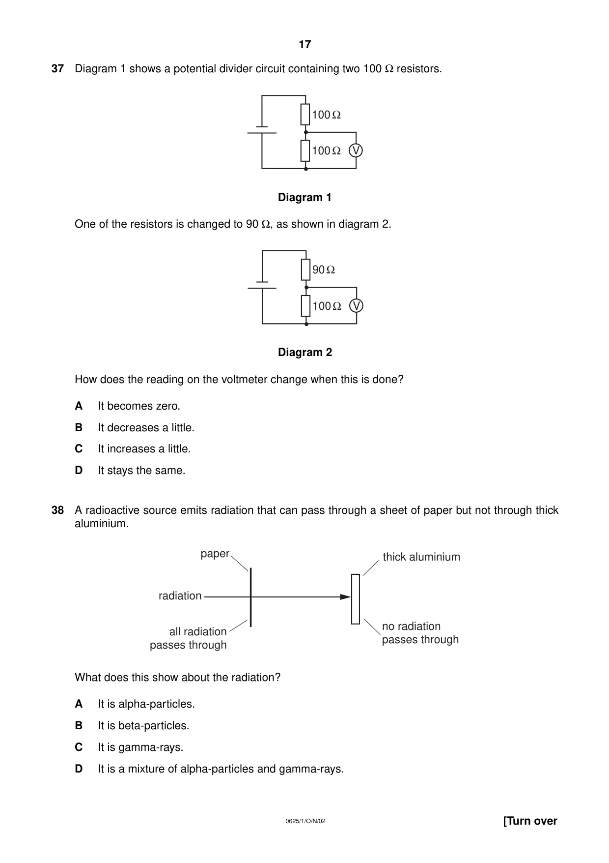 Cambridge IGCSE Physics 0625 2002 Oct/Nov Paper 1 · Variant 1 question paper, page 17 of 20