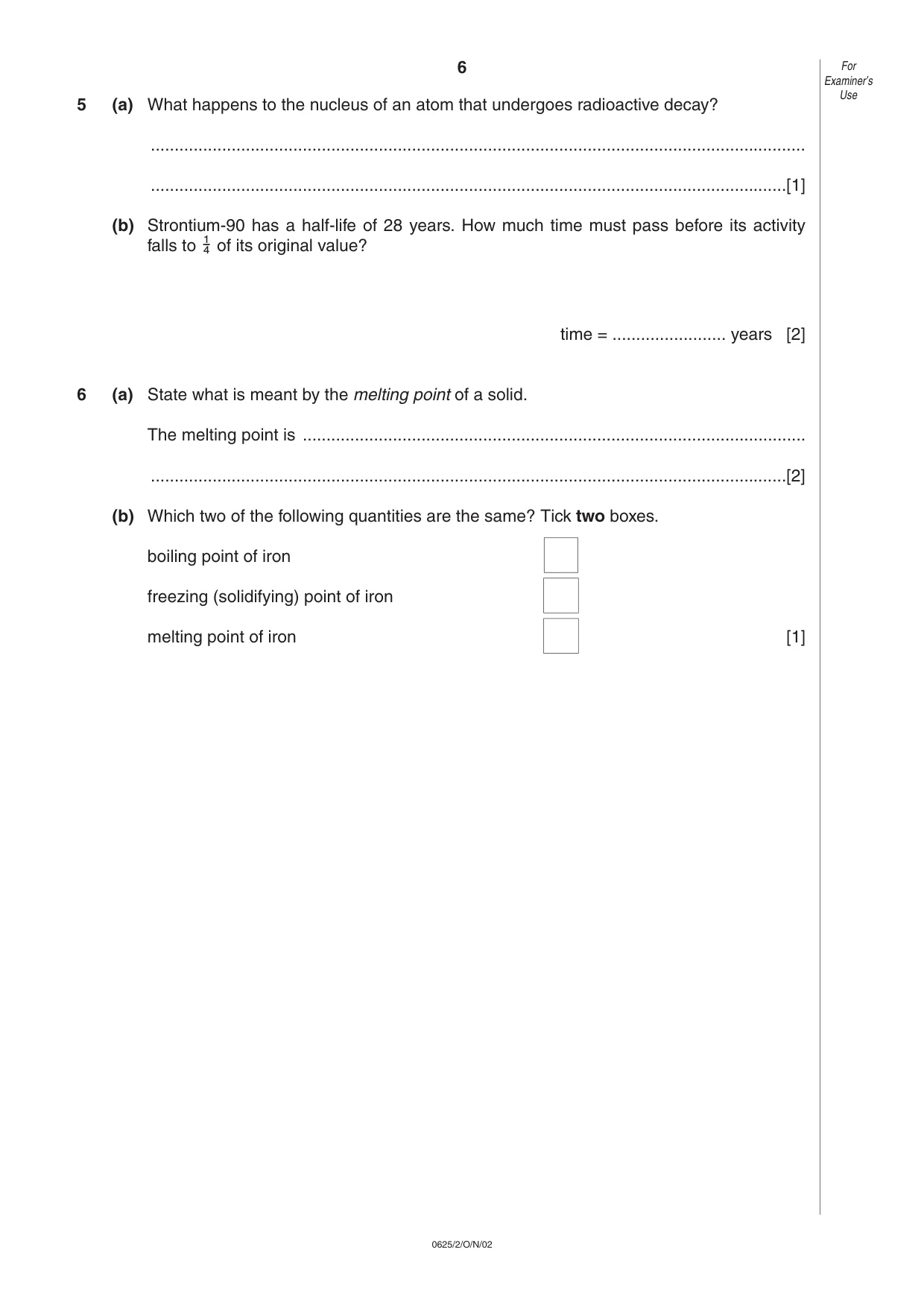 Cambridge IGCSE Physics 0625 2002 Oct/Nov Paper 2 · Variant 1 question paper, page 6 of 20