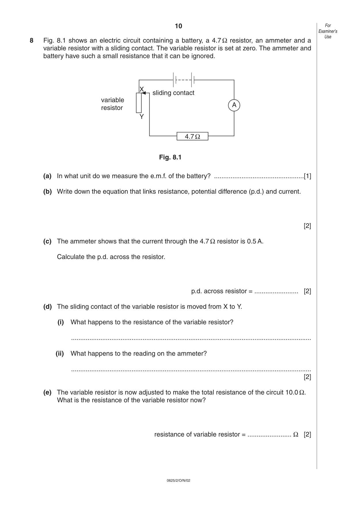 Cambridge IGCSE Physics 0625 2002 Oct/Nov Paper 2 · Variant 1 question paper, page 10 of 20