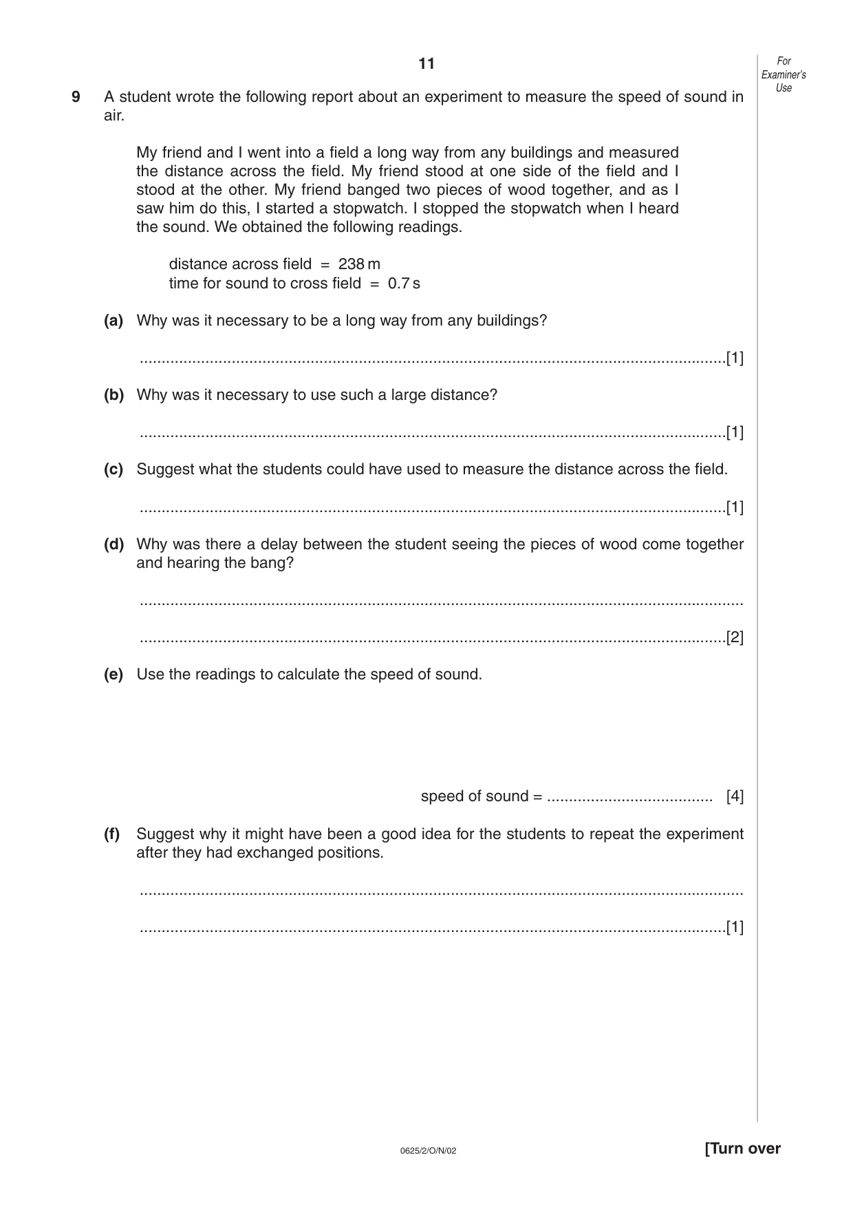 Cambridge IGCSE Physics 0625 2002 Oct/Nov Paper 2 · Variant 1 question paper, page 11 of 20