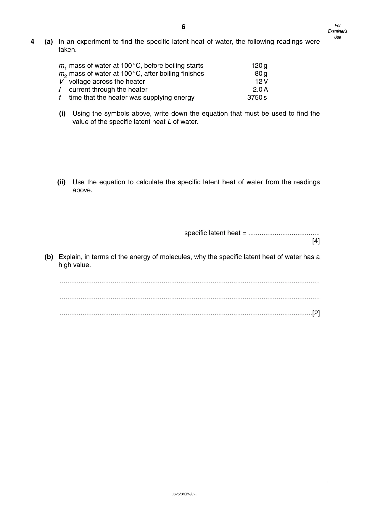 Cambridge IGCSE Physics 0625 2002 Oct/Nov Paper 3 · Variant 1 question paper, page 6 of 16