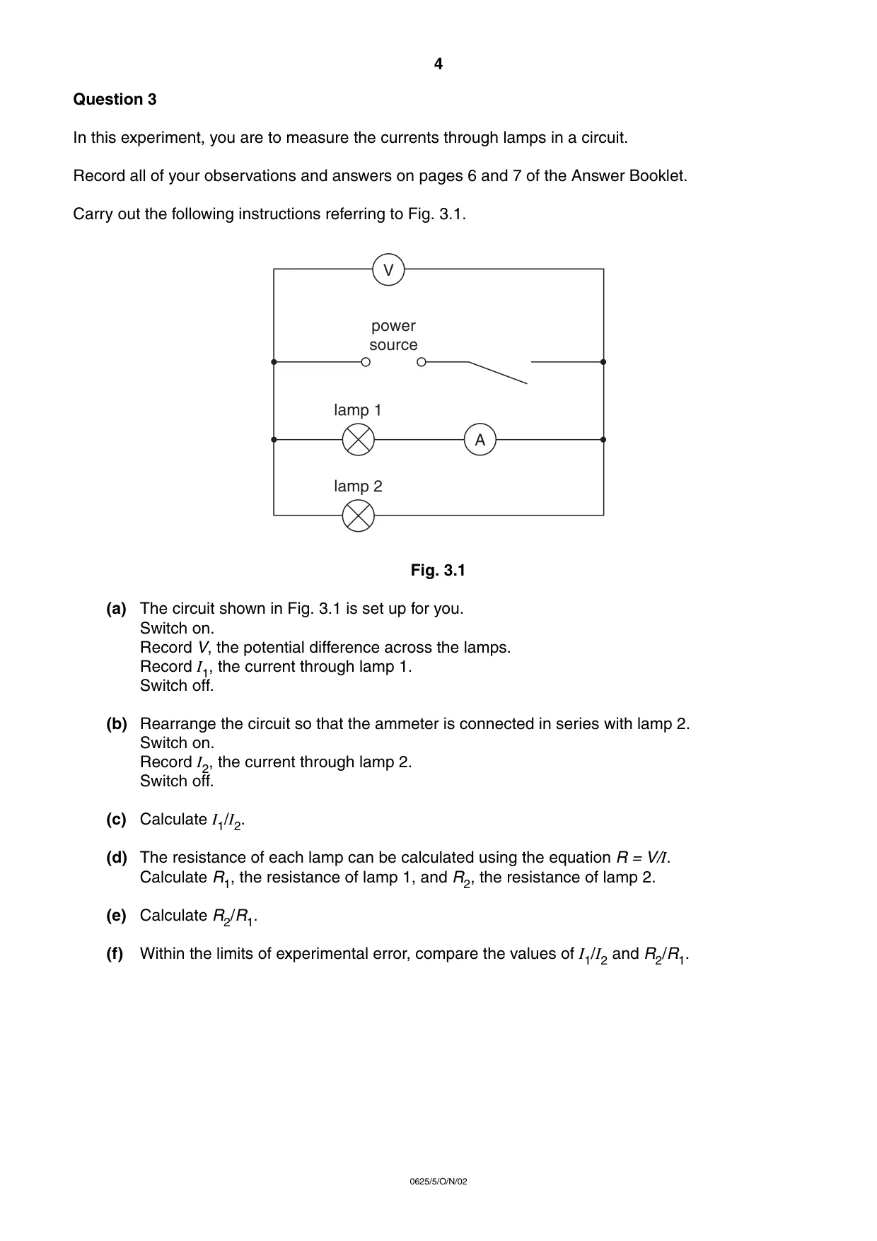 Cambridge IGCSE Physics 0625 2002 Oct/Nov Paper 5 · Variant 1 question paper, page 4 of 16