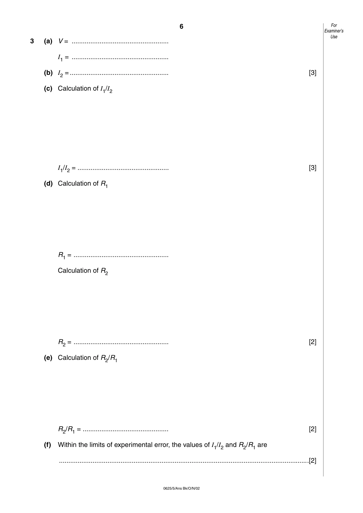 Cambridge IGCSE Physics 0625 2002 Oct/Nov Paper 5 · Variant 1 question paper, page 14 of 16